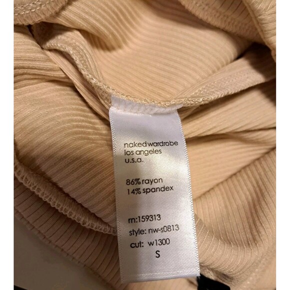 Naked Wardrobe V-Cut Mini Skirt in Oatmeal Stretchy Ribbed Bodycon Womens S NWT - Picture 9 of 13